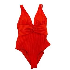 NWT Cupshe Orange Ribbed Twist Front One Piece Swimsuit V-Neck Size M